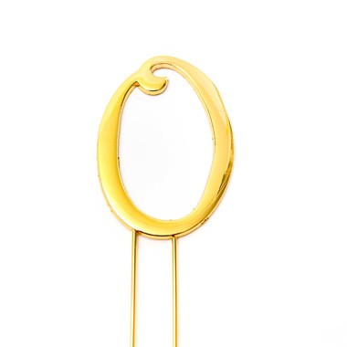 Gold metal numeral 0 cake topper pick