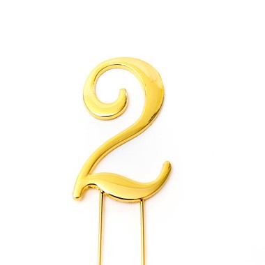 Gold metal numeral 2 cake topper pick