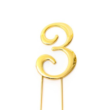 Gold metal numeral 3 cake topper pick