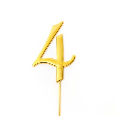 Gold metal numeral 4 cake topper pick