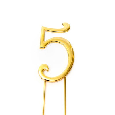 Gold metal numeral 5 cake topper pick