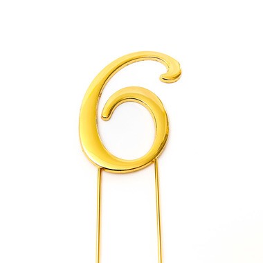 Gold metal numeral 6 cake topper pick