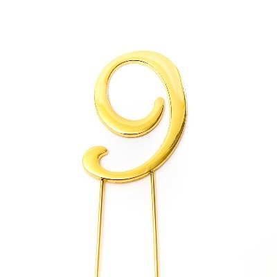 Gold metal numeral 9 cake topper pick