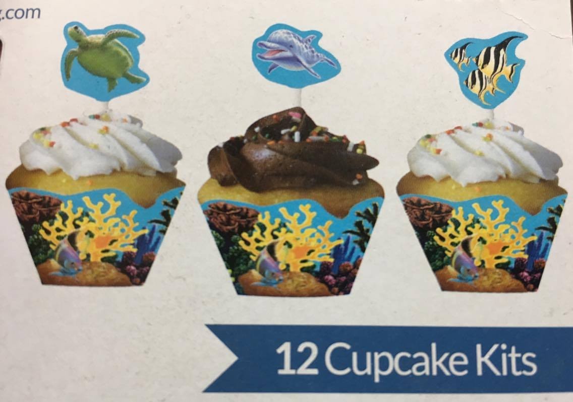 Under the sea cupcake wrap and pick set (12) fish turtle dolphin