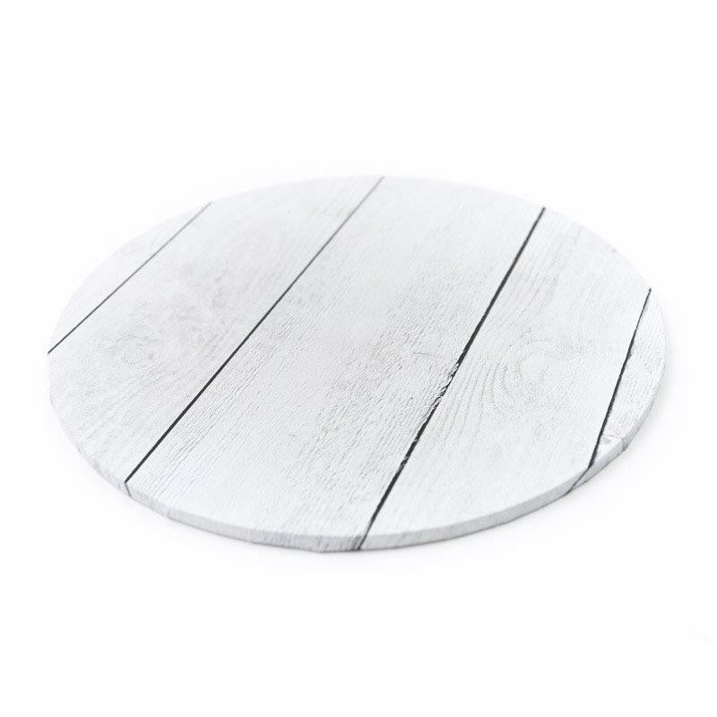 White Planks (woodgrain) White Masonite Cake board 12 inch round