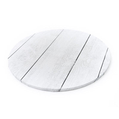 White Planks (woodgrain) White Masonite Cake board 14 inch round
