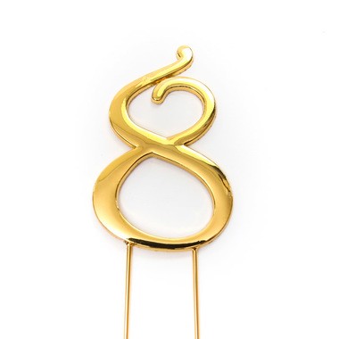 Gold metal numeral 8 cake topper pick