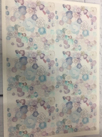 Wafer paper sheet Roses Blue purple tones