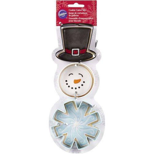 Snowman and Snowflake set 3 cookie cutters with top hat