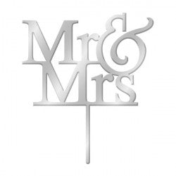 Mr & Mrs Silver Mirror acrylic wedding cake topper