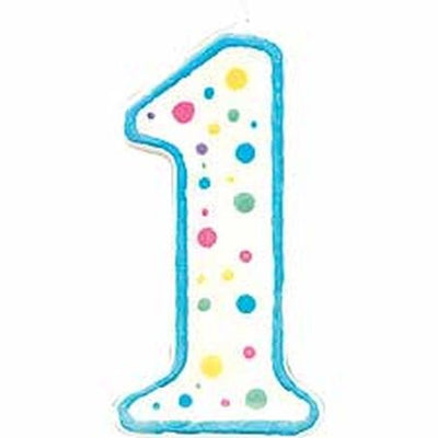 Blue border No 1 numeral Polka Dot Sprinkles number candle