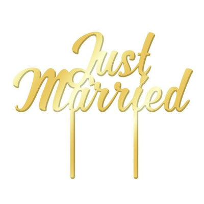 Gold Mirror Acrylic cake topper pick Just Married