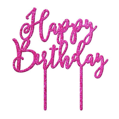 Happy Birthday Pink Glitter acrylic topper