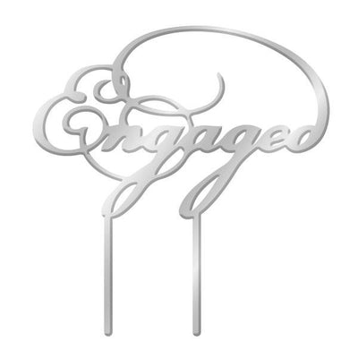 Silver Mirror Acrylic cake topper pick Engaged