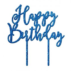 Happy Birthday Blue Glitter acrylic topper