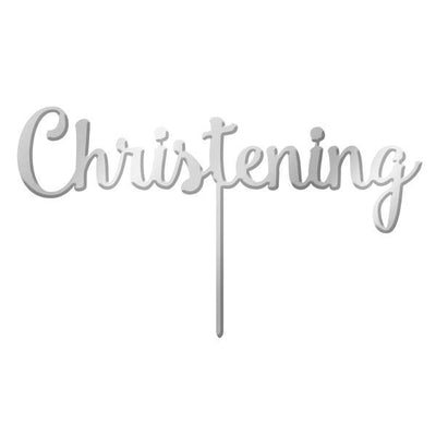 Silver Mirror Acrylic cake topper pick Christening