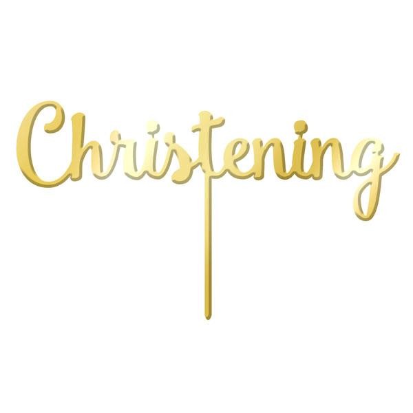 Gold Mirror Acrylic cake topper pick Christening