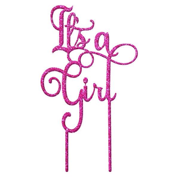Its a Girl Pink Glitter acrylic topper