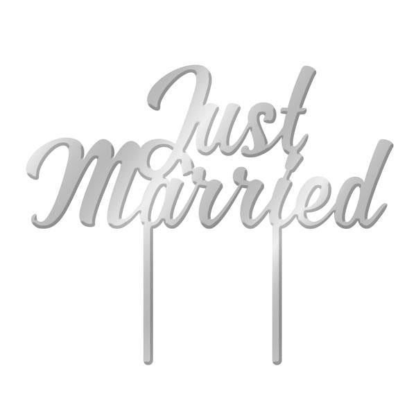 Silver Mirror Acrylic cake topper pick Just Married