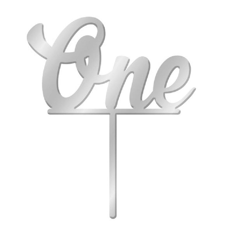 Number One 1 Silver Mirror Acrylic cake topper pick