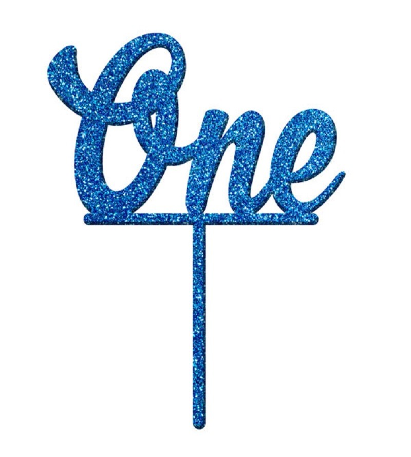 Number One 1 Blue Glitter Acrylic cake topper pick