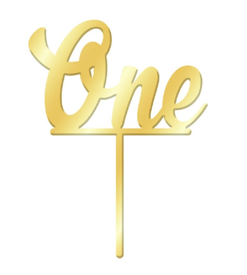 Number One 1 Gold Mirror Acrylic cake topper pick