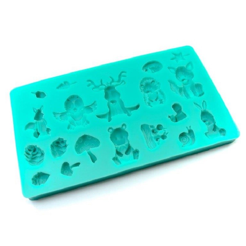 Forest woodland animals and toadstool and acorns silicone mould