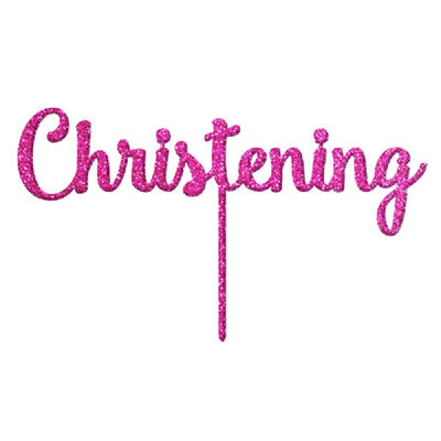 Pink Glitter Acrylic cake topper pick Christening