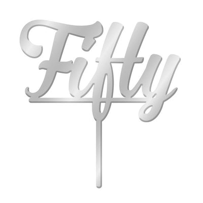 Number Fifty 50 Silver Mirror Acrylic cake topper pick
