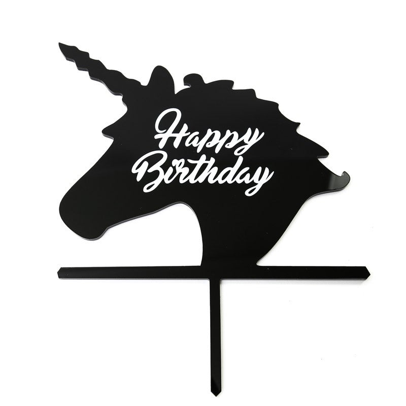 Unicorn head cake topper Black Happy birthday