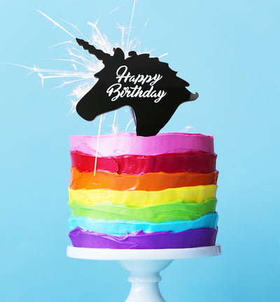 Unicorn head cake topper Black Happy birthday