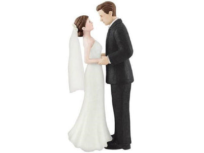 Bride and Groom wedding cake topper Brunette Bride with Tuille Veil