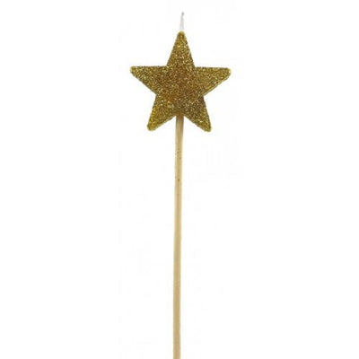 Long wooden pick candle Star Gold Glitter