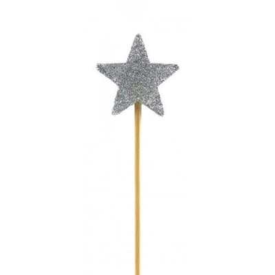 Long wooden pick candle Star Silver Glitter