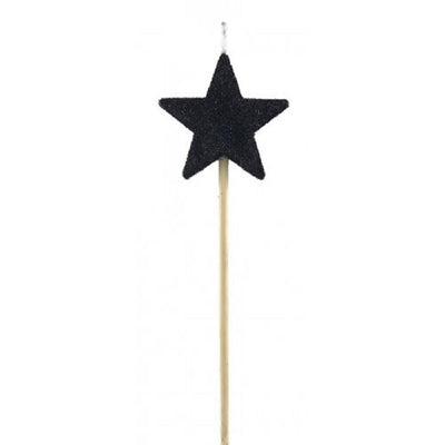 Long wooden pick candle Star Black Glitter