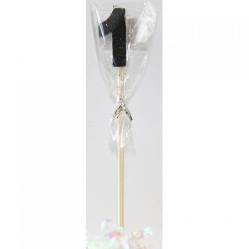 Long wooden pick candle Number 1 Black Glitter