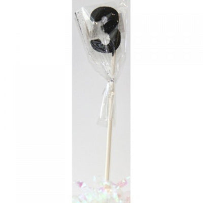 Long wooden pick candle Number 3 Black Glitter