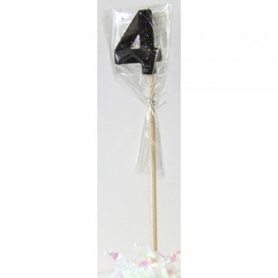 Long wooden pick candle Number 4 Black Glitter