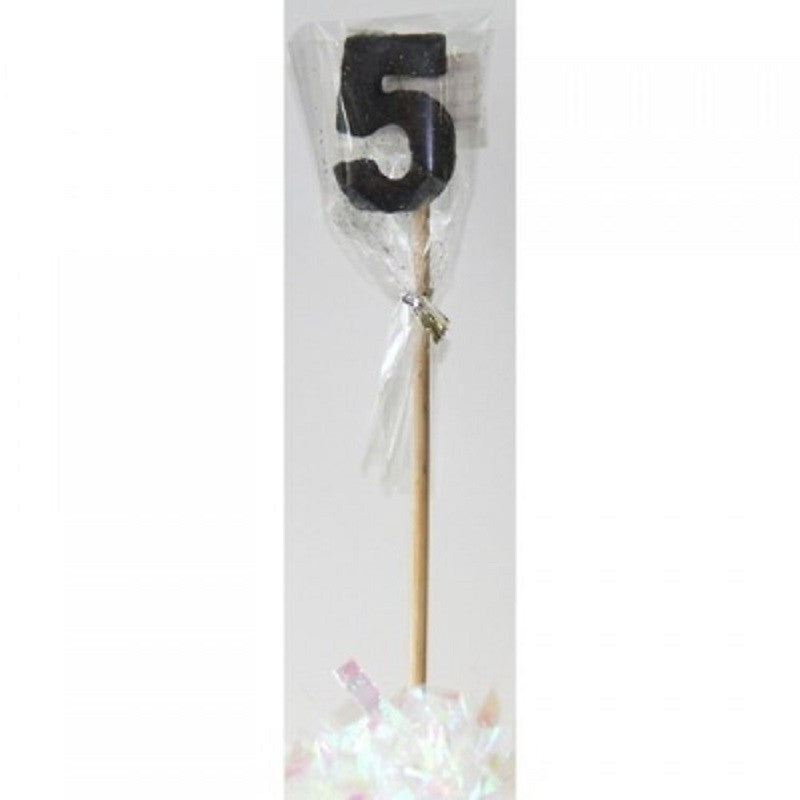 Long wooden pick candle Number 5 Black Glitter