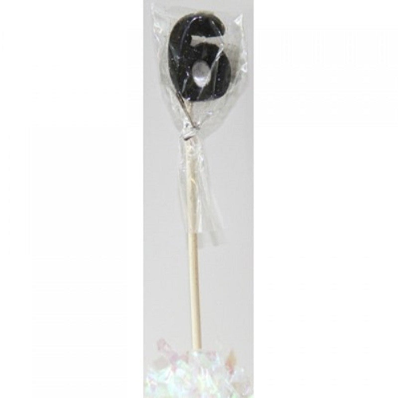 Long wooden pick candle Number 6 Black Glitter