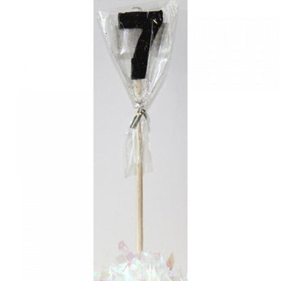 Long wooden pick candle Number 7 Black Glitter