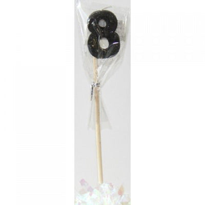 Long wooden pick candle Number 8 Black Glitter