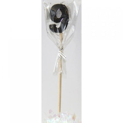 Long wooden pick candle Number 9 Black Glitter