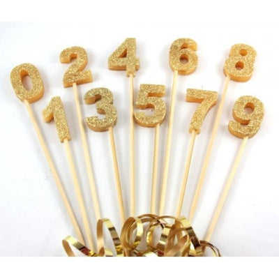 Long wooden pick candle Number 8 Gold Glitter