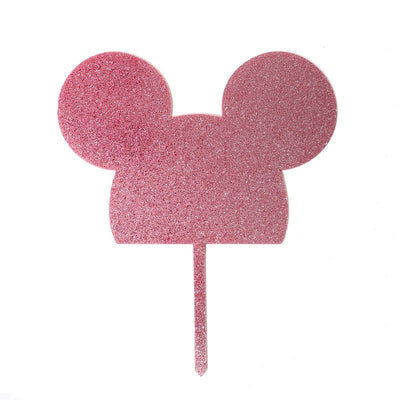 Pink Glitter Mouse ears cake topper