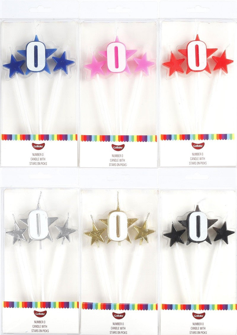 Number Star Pick candle set with Numeral 0 Red