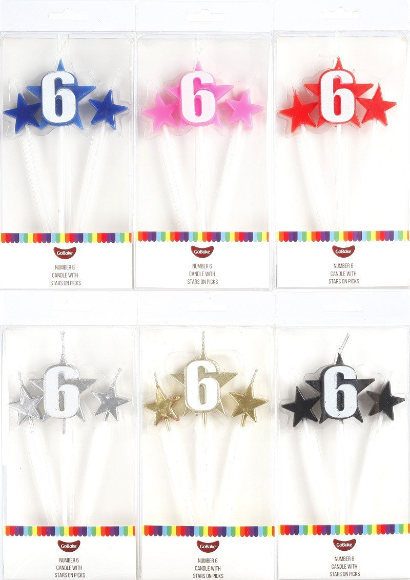 Number Star Pick candle set with Numeral 6 Silver