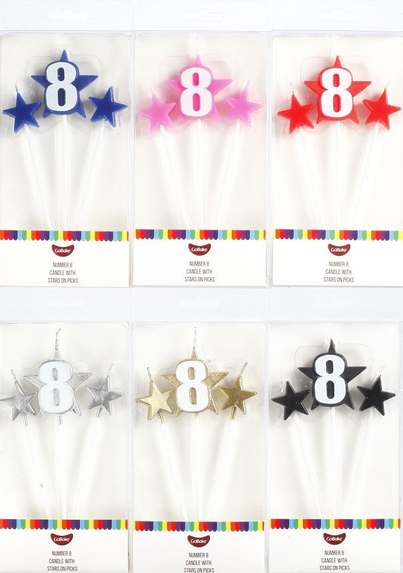 Number Star Pick candle set with Numeral 8 Gold