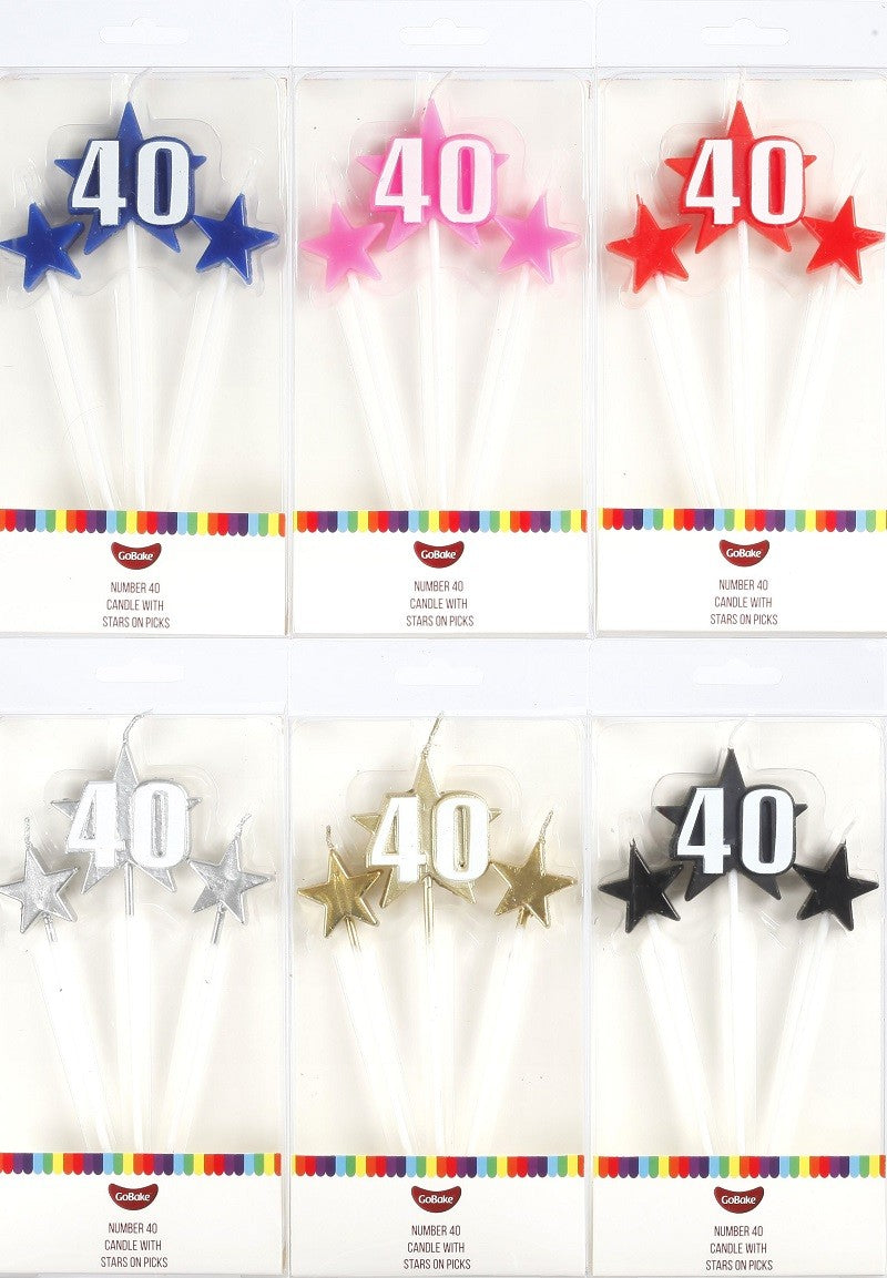Number Star Pick candle set with Numeral 40 Gold