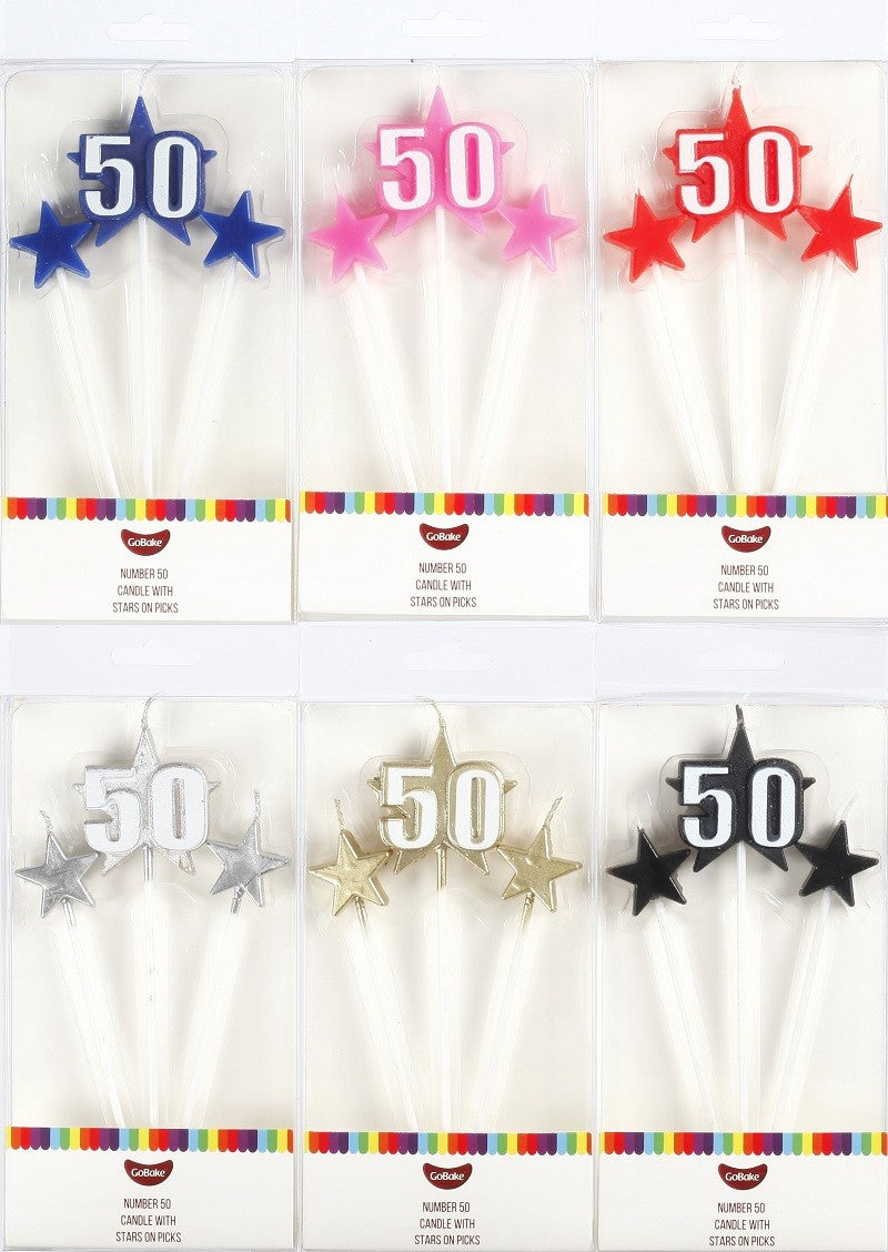 Number Star Pick candle set with Numeral 50 Silver